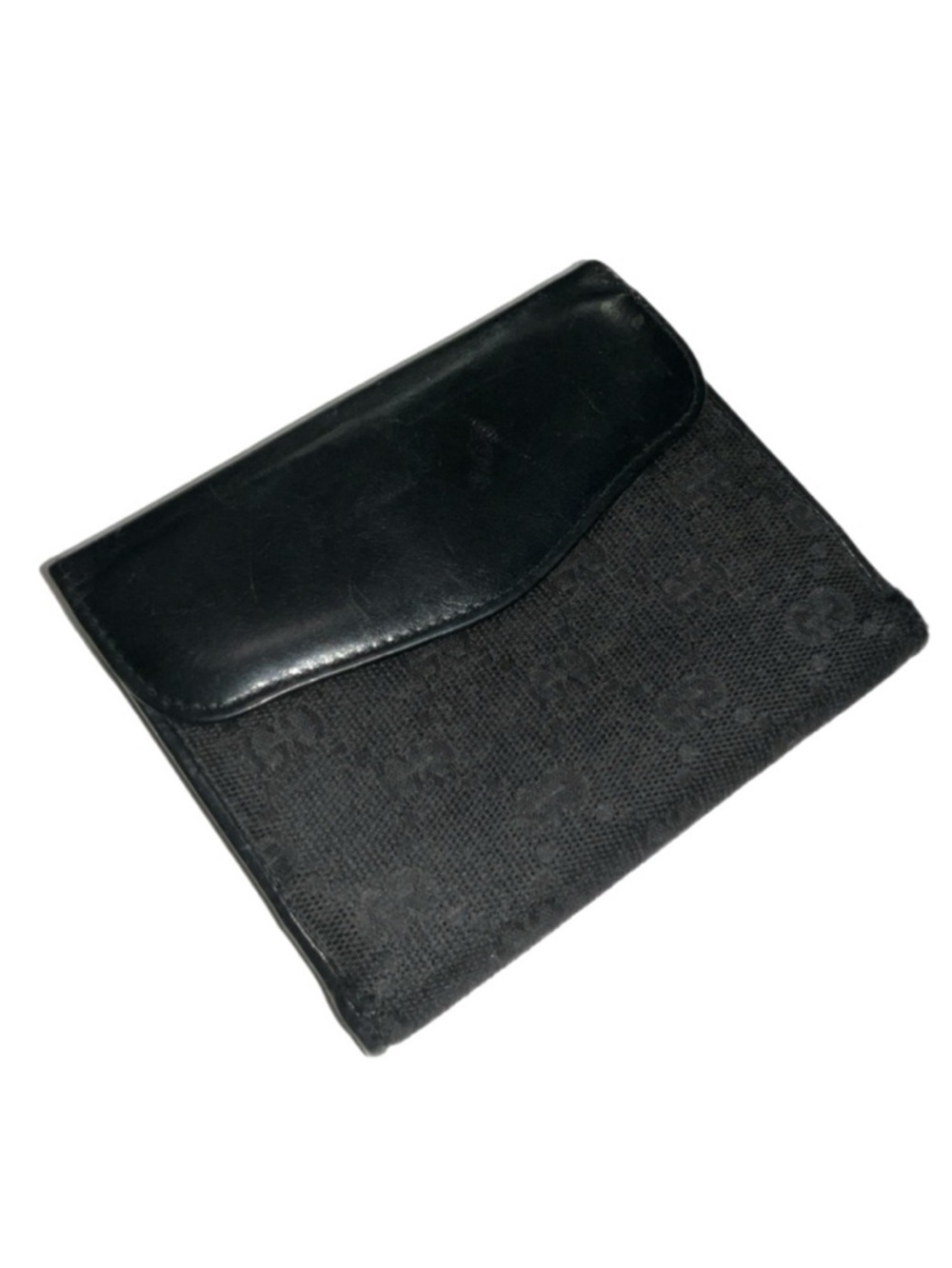 Vintage Gucci Wallet - Black Leather with GG Black Web Canvas Fabric - Serial # - Picture 2 of 12